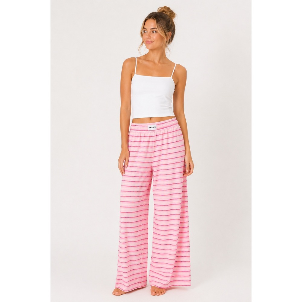 NEW Parke Frill Boxer Pants Light Pink Stripe Wide Leg Cotton Lounge XS